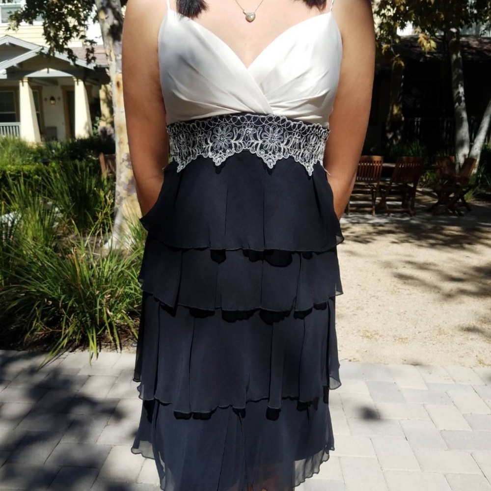 Max and Cleo black and white cocktail ruffle dress